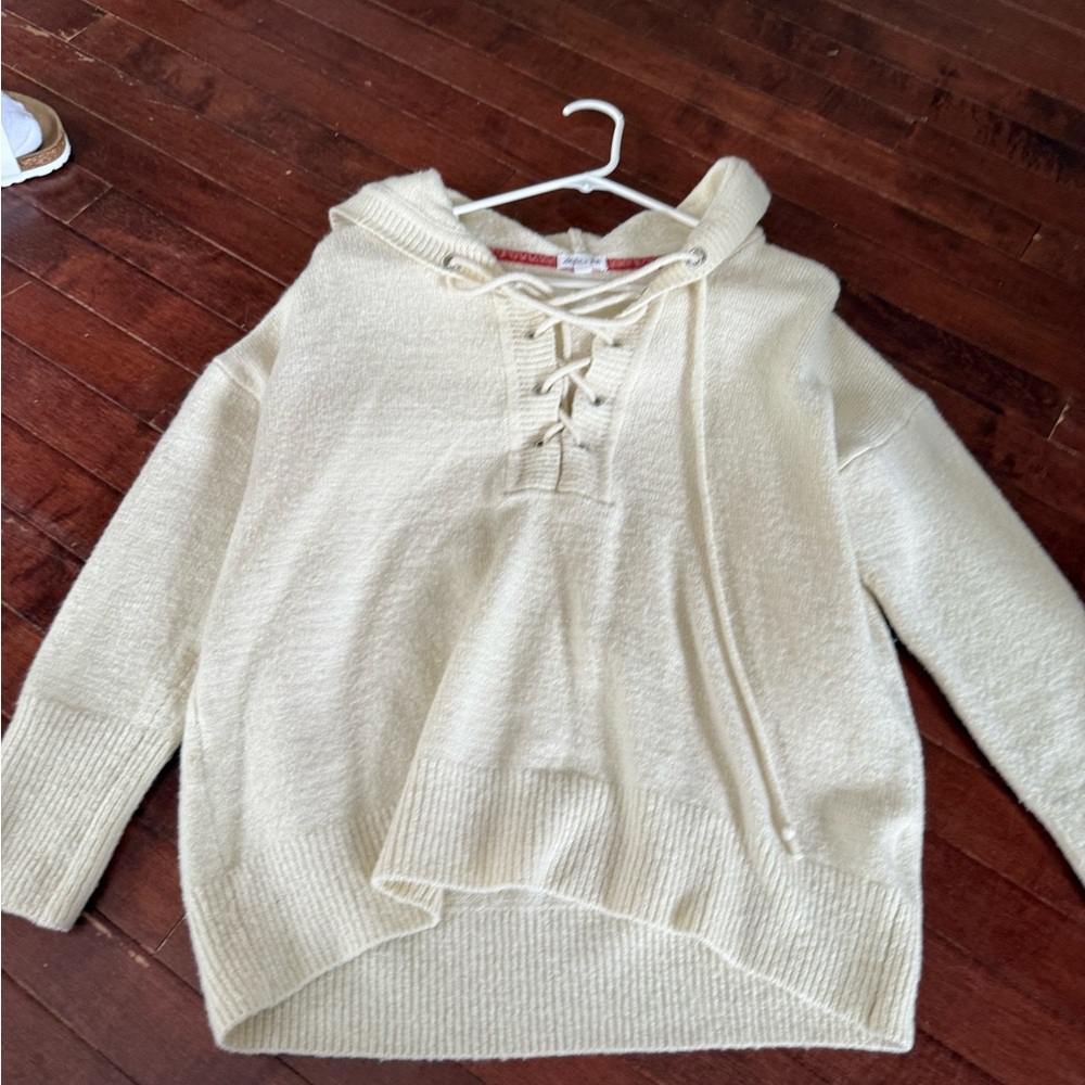 Cozy Cream Sweater with Lace-Up Detail